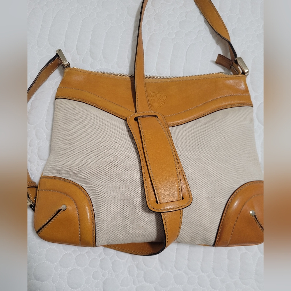 Rare Vintage Gucci Two-Tone Leather and Canvas Crossbody Bag With COA